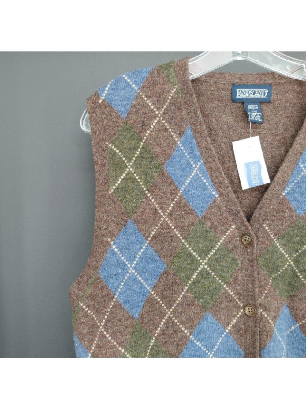 Vint Lands' End Sweater Vest Womens Large Brown Argyle Lambswool Preppy Academia - Picture 6 of 13